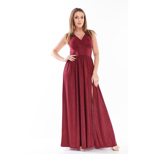 brokatowa sukienka maxi o kopertowym kroju Ptakmoda.com L