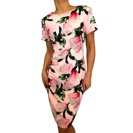Różowa Sukienka w Kwiaty 2510-64-B