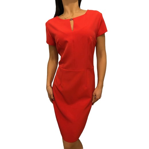 Czerwona Sukienka z Krótkim Rękawem 2546-101-A