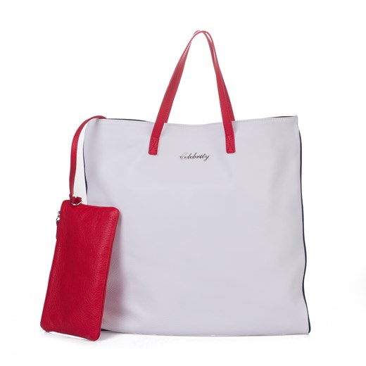 Shopper bag Celebrity biała matowa z breloczkiem ze skóry duża elegancka 