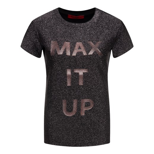 Max & Co. bluzka damska czarna z krótkimi rękawami z okrągłym dekoltem 