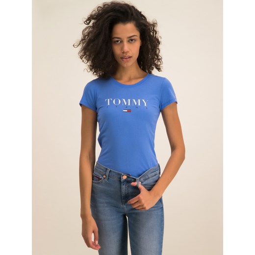 Bluzka damska Tommy Jeans niebieska z okrągłym dekoltem z krótkim rękawem 