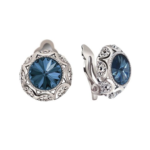 Rodowane klipsy z kryształami Swarovski KL 1894 : Kolor - Denim Blue  Polcarat Design  
