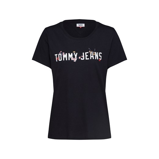 Bluzka damska Tommy Jeans z krótkim rękawem z napisem z okrągłym dekoltem bawełniana młodzieżowa 