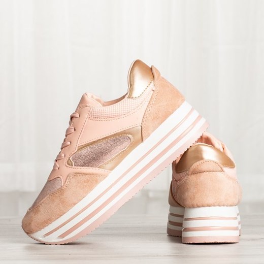 Różowe buty sportowe na platformie Kim - Obuwie  Royalfashion.pl 38 