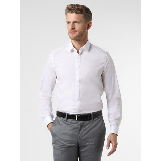 Finshley & Harding London Koszula męska z wywijanymi mankietami Mężczyźni Slim Fit Bawełna biały jednolity kołnierzyk kent ze sklepu vangraaf w kategorii Koszule męskie - zdjęcie 79306869