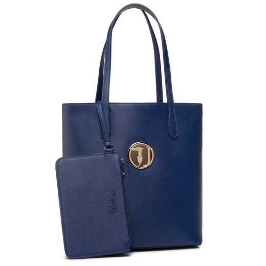 Shopper bag Trussardi Jeans na ramię niebieska bez dodatków 