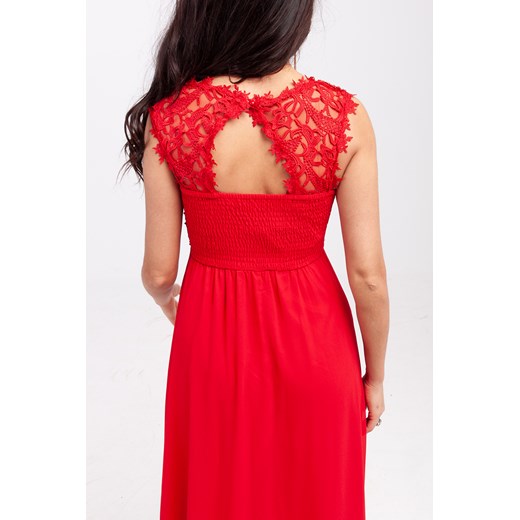 Sukienka z wyszywanymi koralikami na gorsecie Czerwona   L Butik Ecru