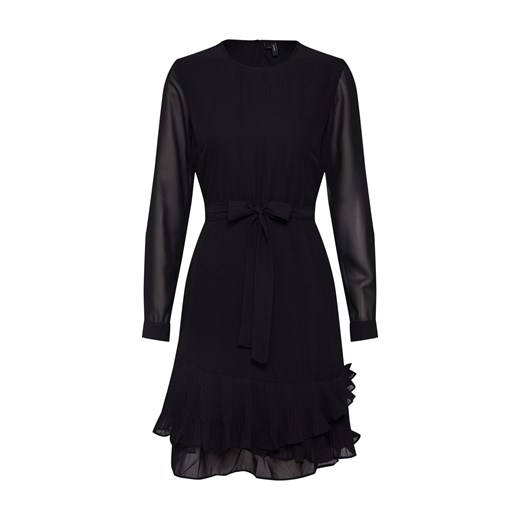Czarna sukienka Vero Moda z okrągłym dekoltem z długimi rękawami bez wzorów midi 