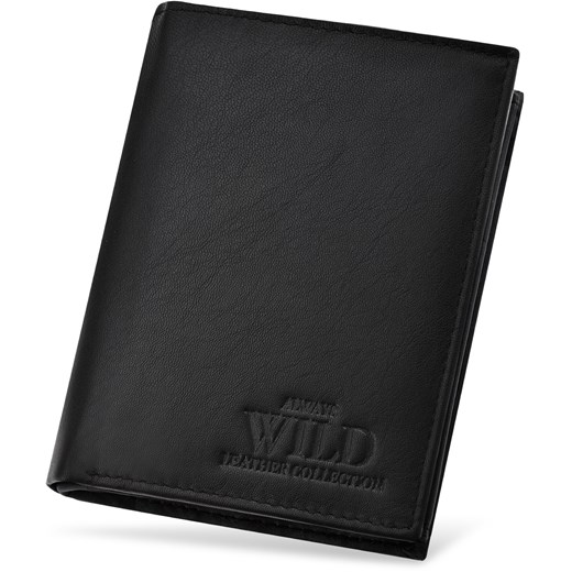 Klasyczny pionowy portfel męski z dużą ilością przegródek skóra naturalna always wild - czarny Always Wild   world-style.pl
