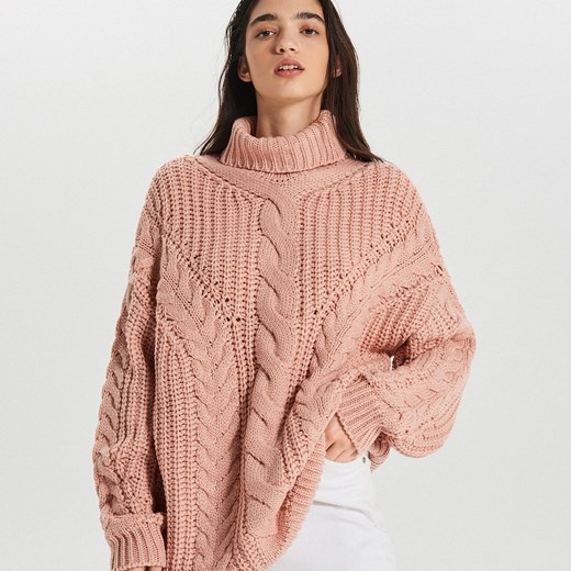 Sweter damski Cropp gładki różowy casual 