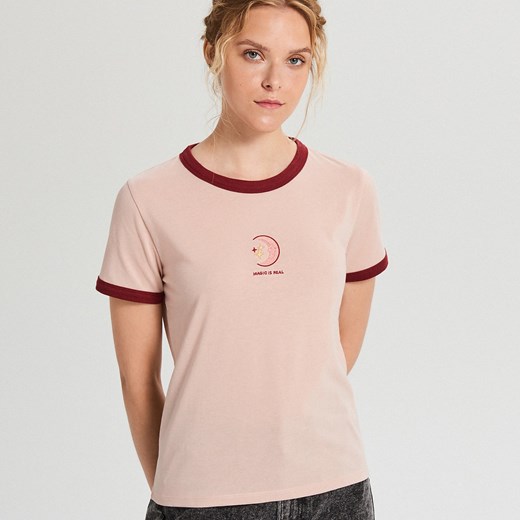 Cropp - Koszulka z nadrukiem - Różowy