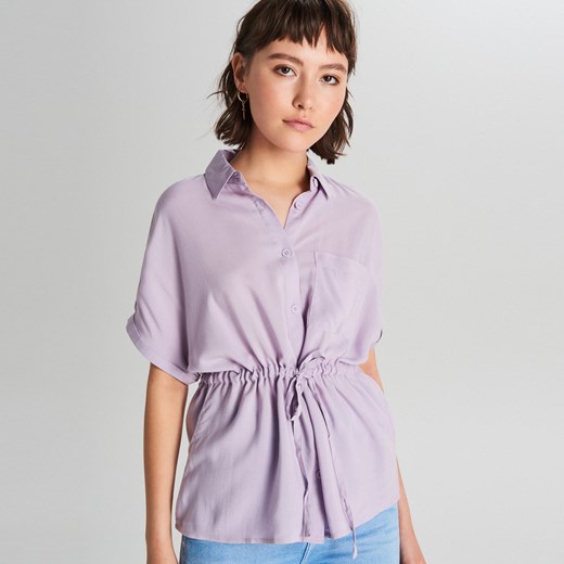 Koszula damska fioletowa Cropp z kołnierzykiem z krótkim rękawem na wiosnę 