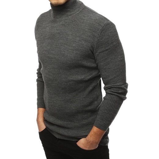 Sweter męski półgolf ciemnoszary (wx1435)  Dstreet XL promocja  