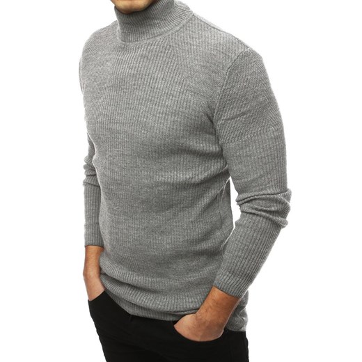 Sweter męski półgolf jasnoszary (wx1437) Dstreet  L okazyjna cena  