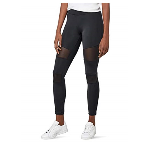 Damskie legginsy sportowe Urban Classics Tech Mesh, długie, do fitnessu, z półprzezroczystymi wstawkami., kolor: czarny