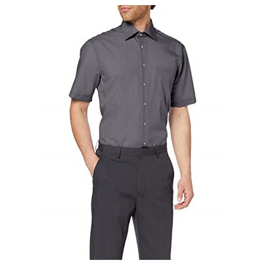 Jedwabna naklejka męska biznesowa i rekreacyjna koszula nowoczesny krój – nie wymaga prasowania, koszula z krótkim rękawem z kołnierzem Kent – krótki rękaw – 100% bawełna -  koszula