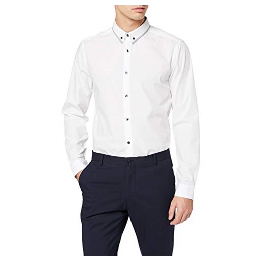 New Look męska koszula rekreacyjna Dobby Trim Collar -  krój dopasowany m biały