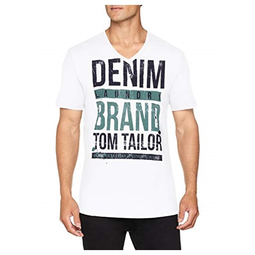 TOM TAILOR Denim męski dekolt w serek nadruk i Tom Tailor Slogan T-Shirt -  l