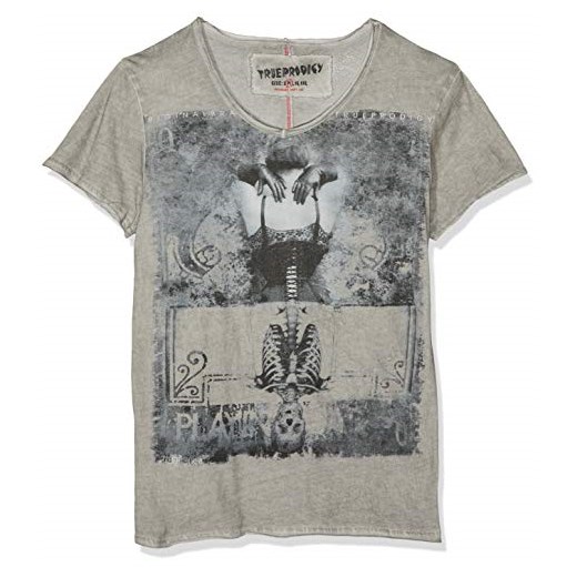 trueprodigy Casual mężczyzn markowe T-Shirt z nadrukiem, góra Cool i stylowy, z dekoltem w szpic (z krótkim rękawem i Slim Fit koszulka), dla mężczyzn nadruk kolor: ciemny szary 1053132 – 5203, kolor: ciemnoszary
