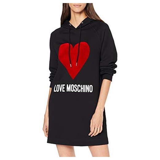 Love Moschino damska sukienka z kapturem z logo i nadrukiem serca -  krój regularny