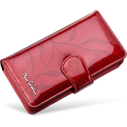 Elegancki portfel damski w listki duża portmonetka z lakierowanej skóry naturalnej pierre cardin - czerwony  Pierre Cardin  world-style.pl
