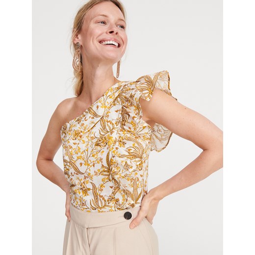 Bluzka damska Reserved w kwiaty bez rękawów wielokolorowa casual z asymetrycznym dekoltem 