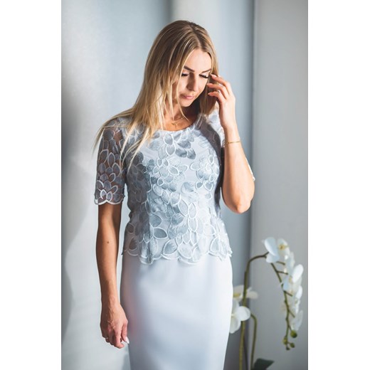 Sukienka Jersa midi dla puszystych z krótkim rękawem z okrągłym dekoltem elegancka na wiosnę 