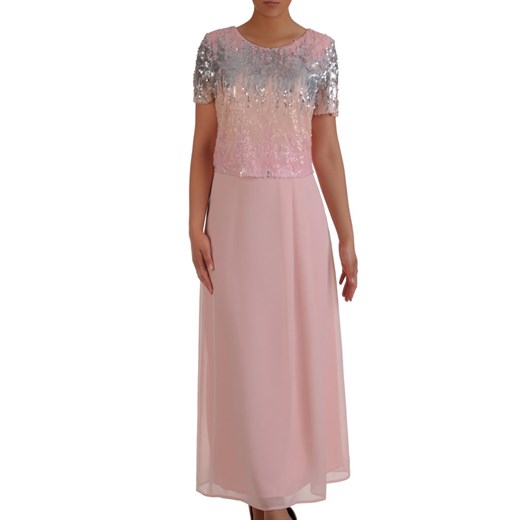 Długa sukienka z cekinowym topem 16699, elegancka kreacja na wesele.