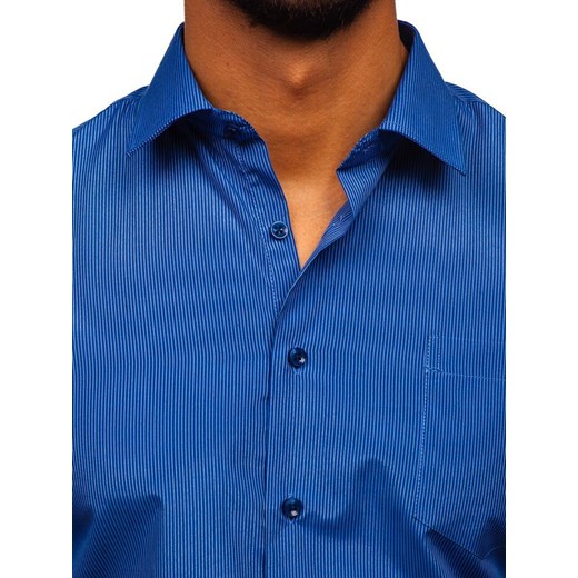 Koszula męska elegancka w paski z długim rękawem błękitna Denley NDT9  Denley S okazyjna cena  