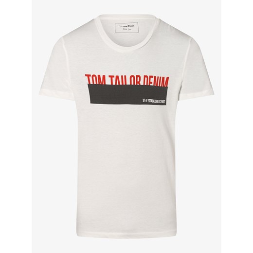 Biały t-shirt męski Tom Tailor Denim młodzieżowy z krótkimi rękawami z napisem 
