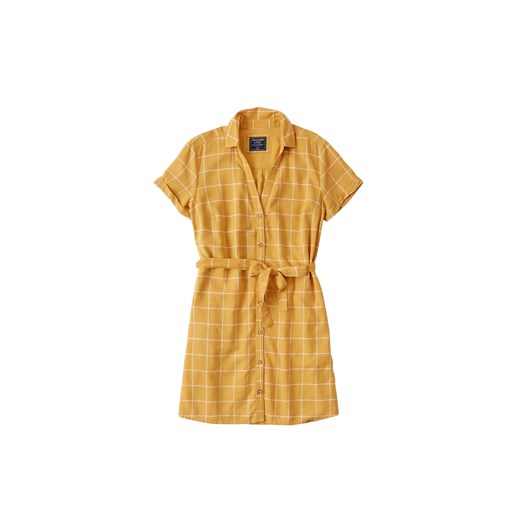 Sukienka Abercrombie & Fitch żółta bawełniana z krótkimi rękawami mini koszulowa 