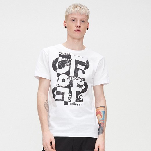 Cropp - Koszulka z napisem - Biały Cropp  XL 