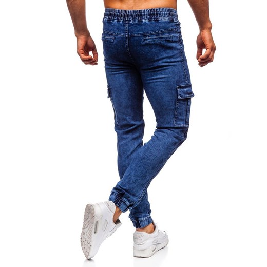 Spodnie jeansowe joggery męskie granatowe Denley HY622 Denley  2XL promocyjna cena  