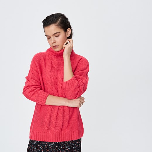 Sinsay - Sweter oversize z warkoczowym splotem - Pomarańczowy Sinsay  XL 