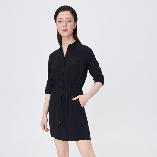 Sinsay - Koszulowa sukienka z elastyczną talią - Czarny Sinsay  XS 