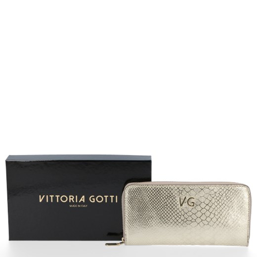 Ekskluzywne Skórzane Portfele Damskie XL w motyw krokodyla renomowanej firmy Vittoria Gotti Złoty (kolory) Vittoria Gotti   wyprzedaż PaniTorbalska 
