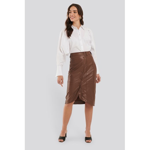 NA-KD Faux Leather Wrap Skirt - Brown  NA-KD 38 