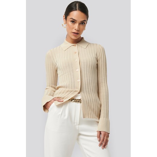 NA-KD Trend Ribbed Buttoned Knitted Sweater - Beige  NA-KD Trend S NA-KD