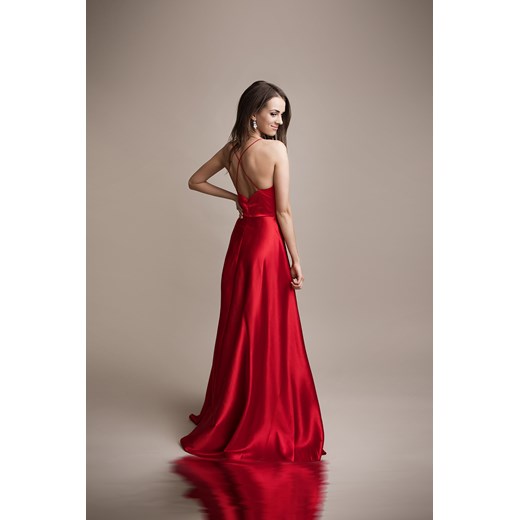Długa suknia satynowa Czerwona   M Butik Ecru