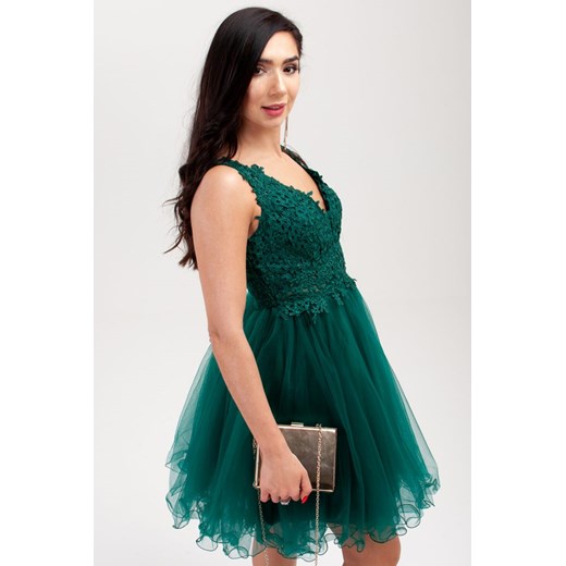 Sukienka koronkowa z gumkami Zielona   S/M Butik Ecru