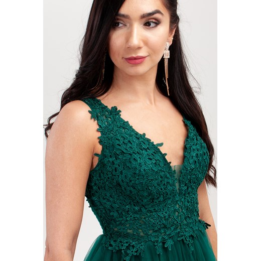 Sukienka koronkowa z gumkami Zielona   M/L Butik Ecru