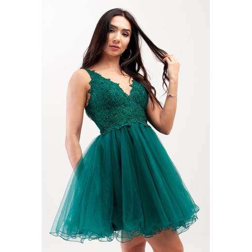 Sukiena na cienkich ramiączkach zdobiona kamykami Zielona   S/M Butik Ecru