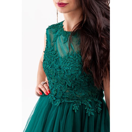 Sukienka z przezroczystą koronką Zielona   S/M Butik Ecru