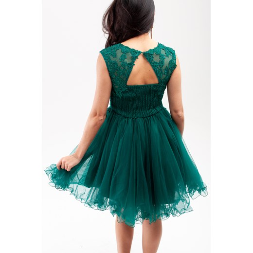Sukienka z przezroczystą koronką Zielona   M/L Butik Ecru