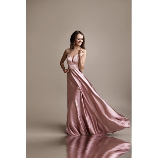 Długa suknia satynowa Różowa   S Butik Ecru
