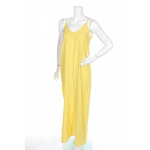 Sukienka Italy Moda żółta maxi prosta z dekoltem w serek na ramiączkach 