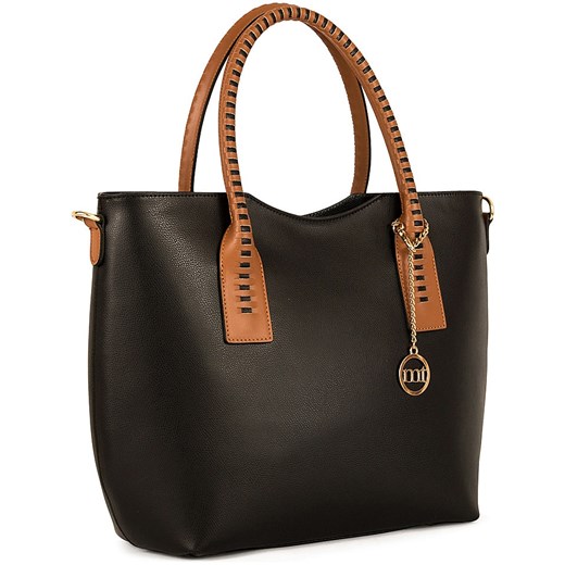 Skórzany shopper bag w kolorze czarnym - 45 x 30 x 15 cm