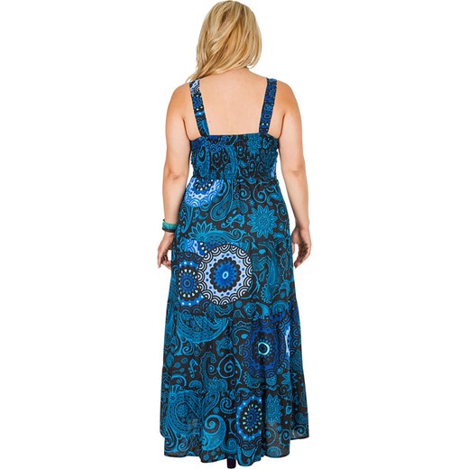 Sukienka niebieska Aller Simplement na spacer dla puszystych z dekoltem v w kwiaty na ramiączkach 