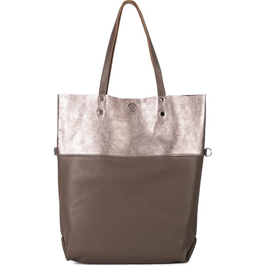 Skórzana torebka w kolorze szarobrązowo-srebrnym - 34 x 42 x 9 cm